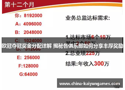 欧冠夺冠奖金分配详解 揭秘各俱乐部如何分享丰厚奖励